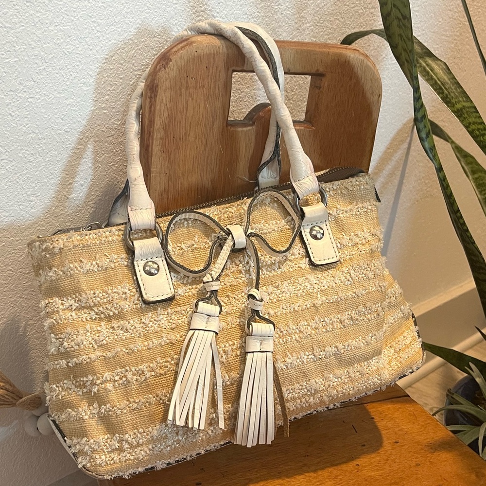 Patricia Nash Cream Woven Shoulder Bag with Tassel Accents